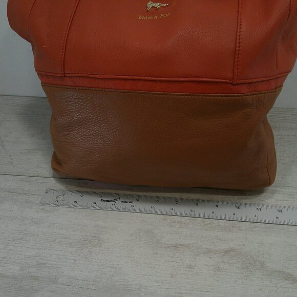 Emma Fox Large Leather Orange & Brown Color block gold tone Hardware Purse Bag - Picture 11 of 15